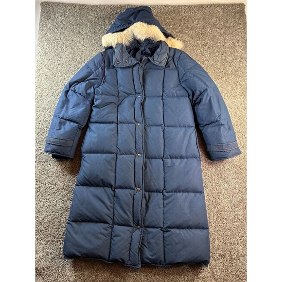 VINTAGE Eddie Bauer Goose Down Jacket Womens Medium Long Fur Trim Puffer FLAW - Picture 1 of 15